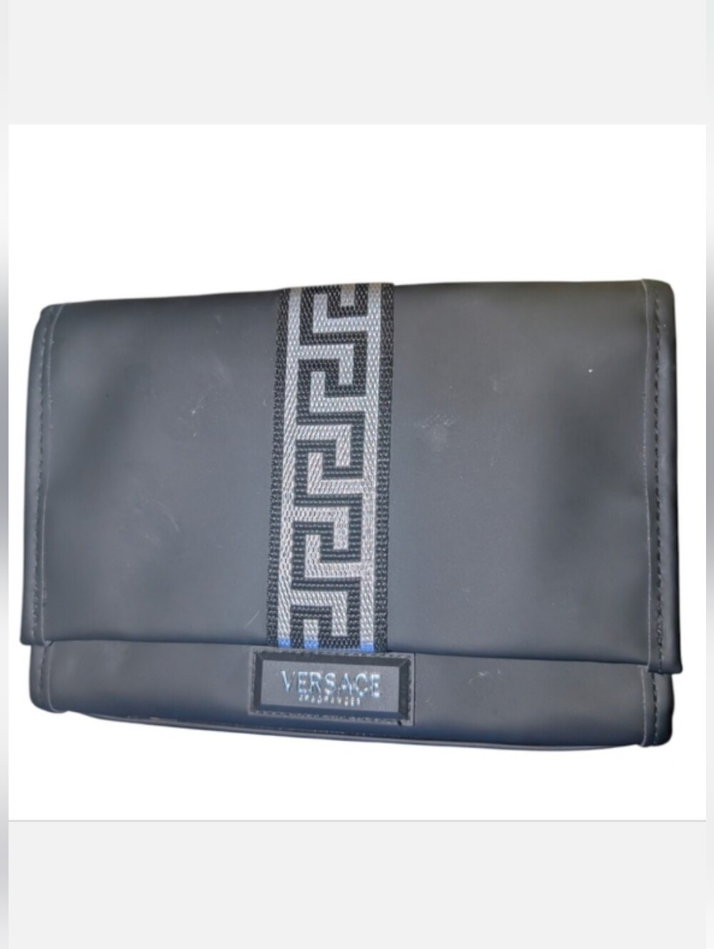 Versace Parfum Black Shoulder Bag/Clutch With Signature Greek Key Trim